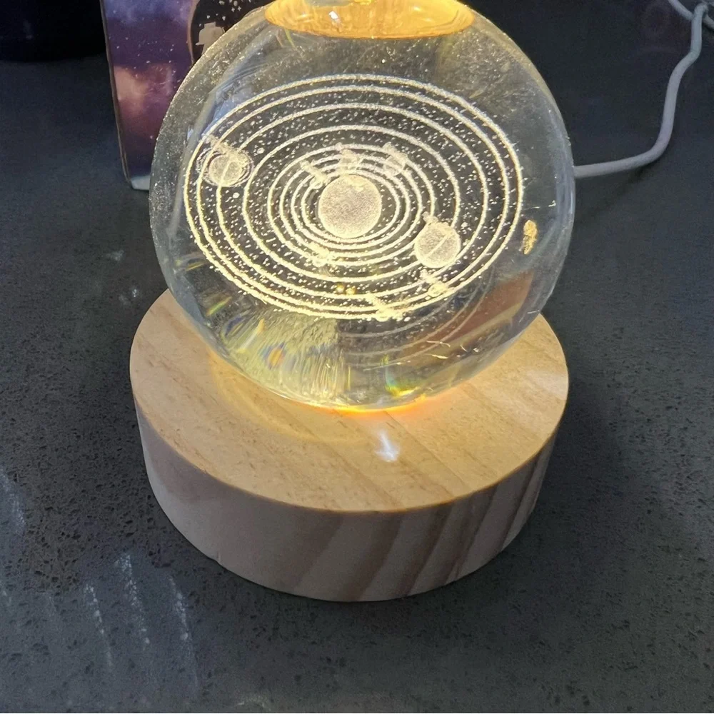 New USB 3D Night LED Light Galaxy Crystal Ball Table Lamp Wooden Stand Bedside
